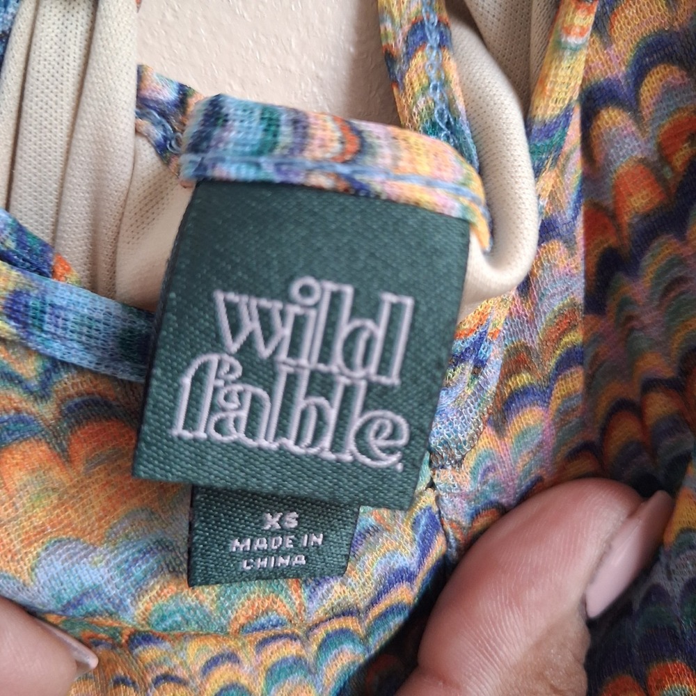 Wild Fable Multi Marbled Print Ruched Ruffle Mini Dress XS Adjustable Strap - Picture 6 of 6